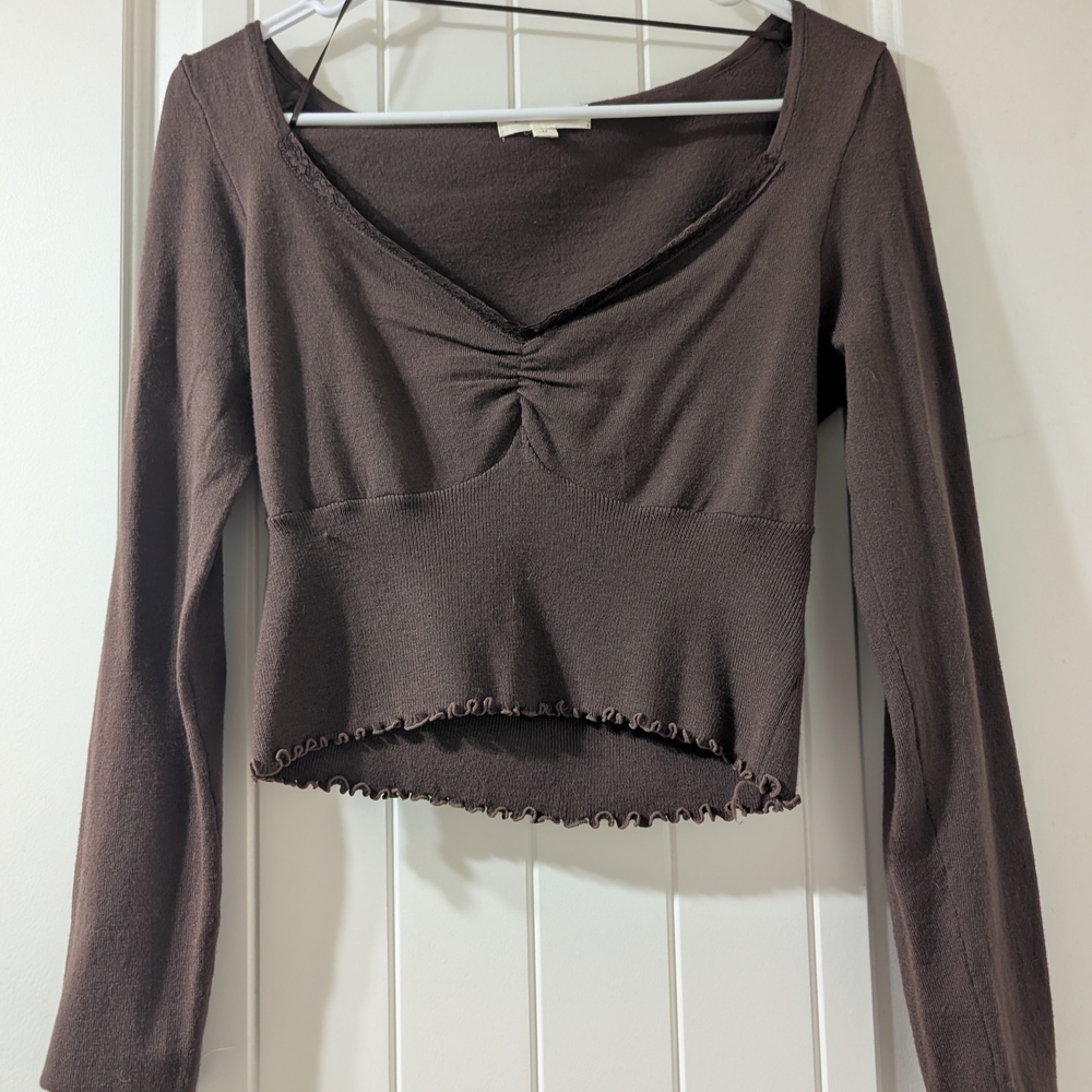 La Hearts Brown Long Sleeve Crop Top